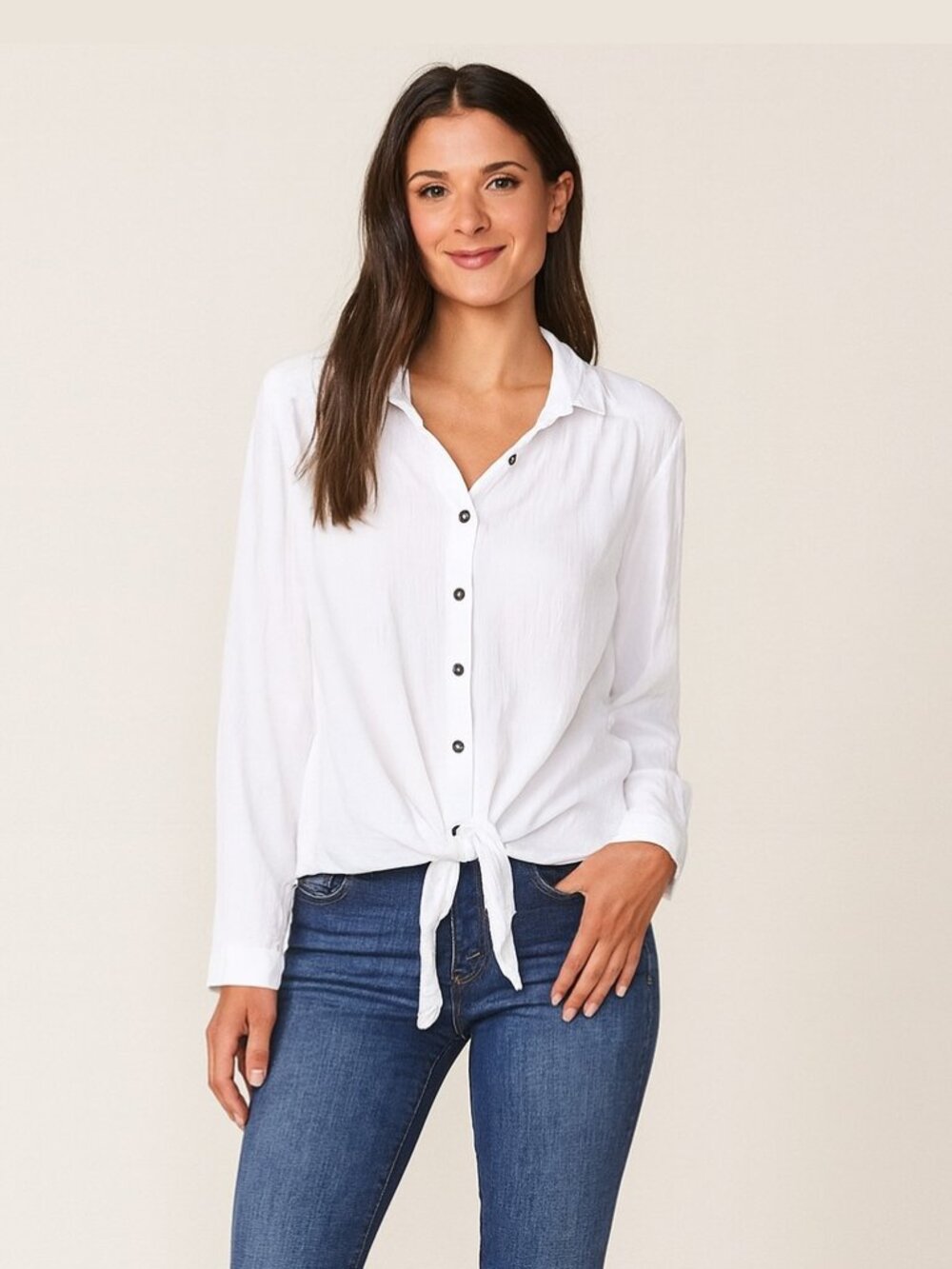 Style & Co White Tie‑Front Button Blouse — Size M